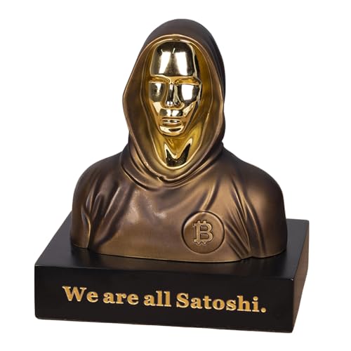 Handmade 4" BTC Satoshi Nakamoto Sculpture Figure Resin Bitcoin Statue Bronze Finish Desk Ornaments for Bitcoiners