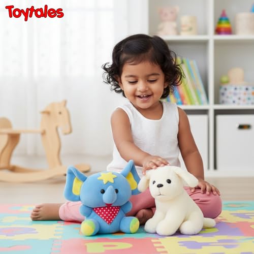 Image of TOYTALES Soft Toys Combo Pack Cute Sitting Dog & Flora Elephant Plush Toy Set for Kids, Stuffed Plushies for Girls & Boys, Baby Gift Soft Toys (Pack of 2)