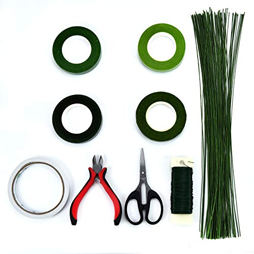 Floral Arrangement Kit,9 Pack Floral Arrangement Tools Include Floral Wire Cutter Shears, 4 Floral Tape,100 Pcs Stem Wire, Paddle Wire and Double-Sided Tape for Florist and Floral Design Lovers