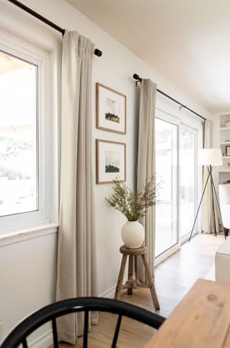 Image of 100% Blackout Shield Linen Blackout Curtains for Bedroom 63 Inches Long, Back Tab /Rod Pocket Living Room Drapes, Thermal Insulated Blackout Curtains 2 Panels Set, 50 inch W x 63 inch L, Oatmeal