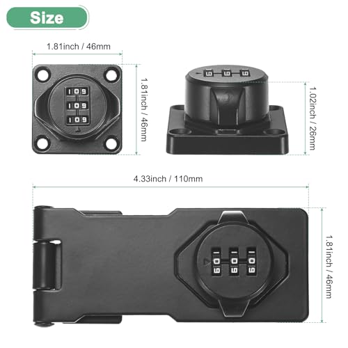 Image of M METERXITY Keyless Combination Lock, 4.3 inch Zinc Alloy Mechanical Password Twist Knob Hasp Locks Latch, 90 /180 Degree Barn Door Lock for Cabinet /Closet /Garage /Drawers /Garden /Bathroom [Black]