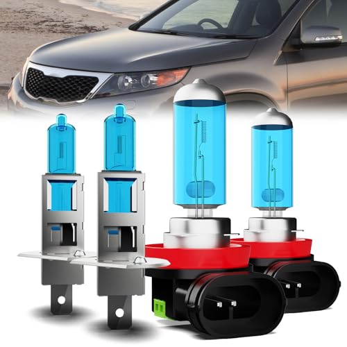 Image of Headlight Bulbs Compatible With Kia Sorento 2007-2009,H1 High Beam + H11 Low Beam Halogen Light Bulb Combo,Super Bright 6000K White,Plug and Play,Pack of 2