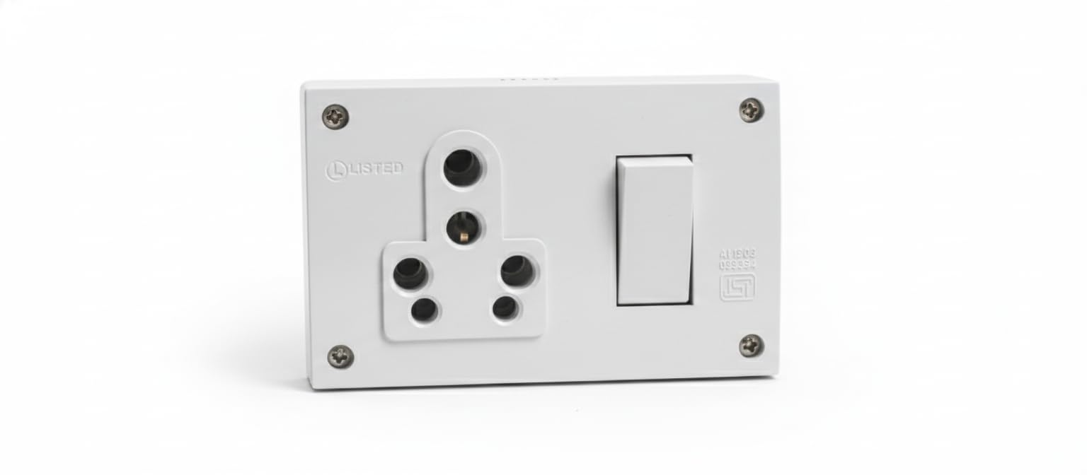 Switch Socket Combo, White, 16A Universal Socket with 1 Way Switch, Wall Mounted Electrical Outlet-image-38