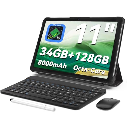 Image of 11 inch Tablet Android 16 Tablets, Octa-core Processor 34GB RAM 128GB ROM 2TB Expansion,Tablets with Keyboard, Protective Case, Mouse, Stylus, HD Touchscreen, Wi-Fi, BT 5.0, Dual Camera