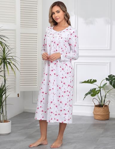 Image of IZZY + TOBY Nightgowns for Women Long Sleeve Soft Cotton Long Warm Nightdress Kintted Night Gown
