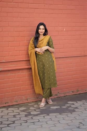 Image of ANNI Designer Women's Purple Printed Kurta Set | Pure Viscose 3 Piece Ethnic Suit Set with Pant & Dupatta | Festive for Women | Cotton Kurta Sets for Woman