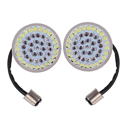 XMMT Pair 2 Inch Bullet 1157 LED White/Amber Ring Turn Signal Inserts Bulb for Harley Softail Dyna Sportster Touring,48-LED