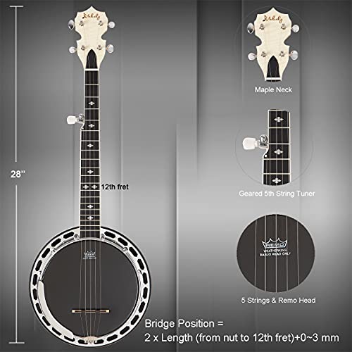 Banjo Mulucky 5-saitiger Mini für Reisen mit Remo Kopf und Resonator