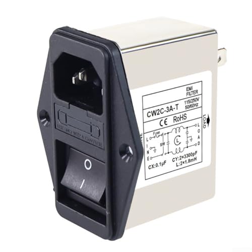 IEC Steckdosentyp Netzfilter CW2C mit Sicherung 3/6/10A-T Wippschalter 220V für konsistente Filterung in Kommunikationssystemen (CW2C-3A-T)