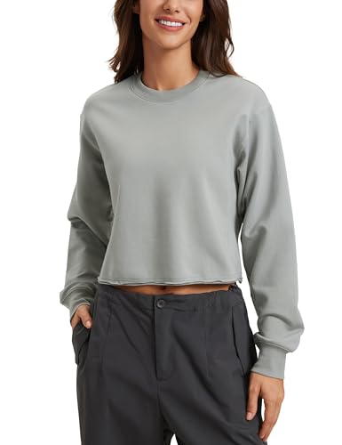 CRZ YOGA Womens Fleece Cropped Sweatshirts Crewneck Long Sleeve