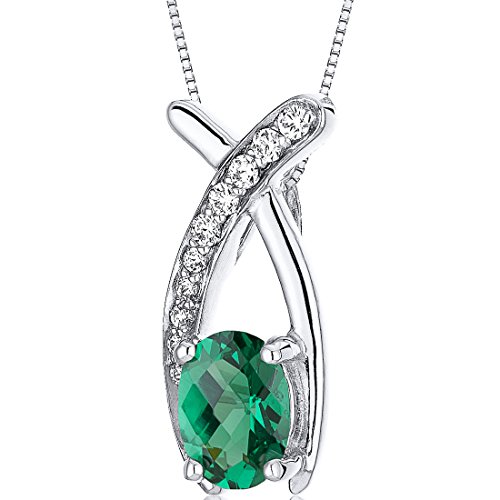 PEORA Simulated Emerald Open Infinity Pendant Necklace for Women 925 Sterling Silver, 0.75 Carat Oval Shape, with 18 inch Italian Chain