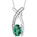 Simulated Emerald Pendant Sterling Silver Oval Shape with CZ Accents