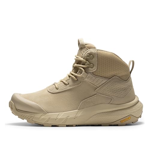 NORTIV 8 Herren Wasserdichte Militärische Taktische Arbeitsstiefel Leder Motorrad Kampf Leichte Rutschfeste Wanderschuhe für Herren,Size 43,Sand,SNMT246M