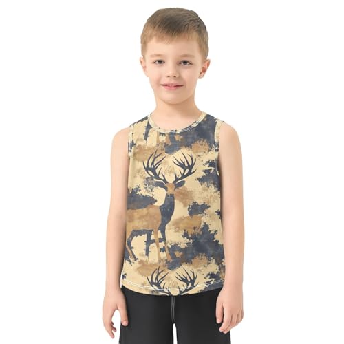 Boys Tank Top Shirts Deer Retro Camouflage Sleeveless T-Shirts Crew Neck for Kids Clothing Children2