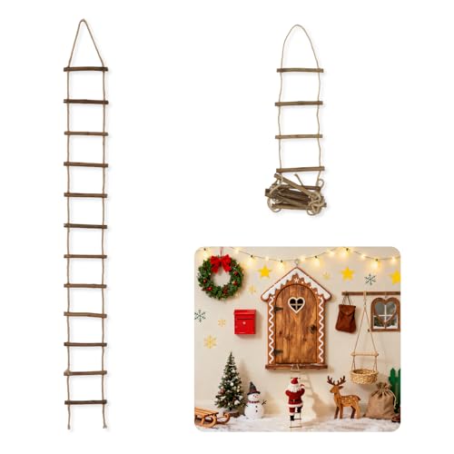 Wichtel Zubehör Weihnachten Strickleiter 100×10cm, Miniatur Wichtel Leiter für Wichteltür, Mini weihnachtswichtel Strickleiter, wichtelzubehör für Weihnachtsdekoration und Weihnachtsdeko DIY