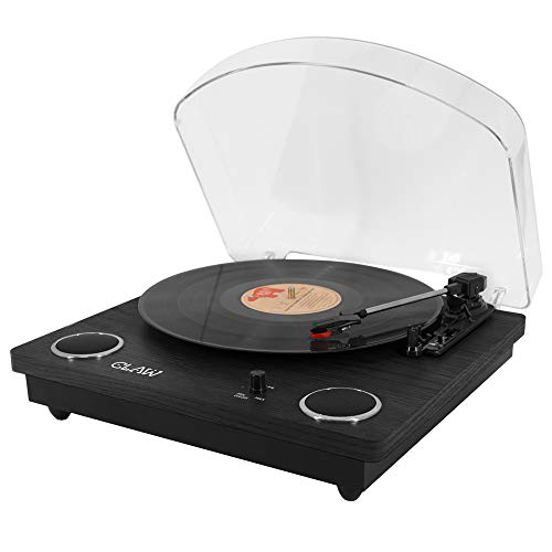 Image of CLAW Stag Superb Plus Vinyl Record Player 3 Speed Turntable with Built-in Stereo Speakers and USB Digital Conversion Software for PC (Black Wood)