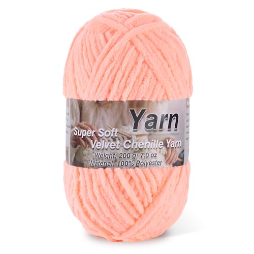 Image of Chunky Chenille Yarn for Baby Blanket Yarn for Crocheting - 7.05oz Super Soft Chenille Plush Yarn - Bulk Thick Yarns Used for Making Scarves, Blankets, Stuffed Animals, DIY Craft (Apricot Color)
