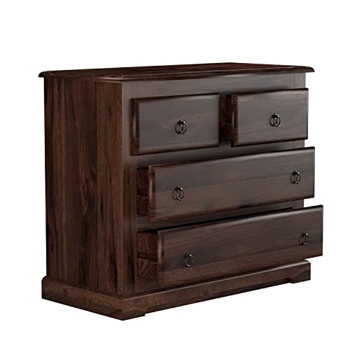 Image of Sheesham Wood Chest of Drawers 4 Drawers Wooden Dresser with Storage Organizer for Bedroom Living Room Home (Walnut Finish)