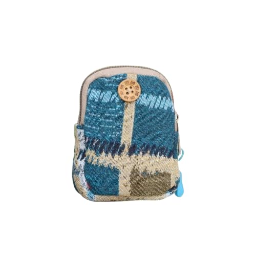 Oley Handcrafted Cotton Utility Coin Pouch | Compact Zippered Small Travel Pouch for Coins, Cash, Jewelry, Earphones & Essentials | Attach to Backpack Washable & Water-Resistant (Denim Blocks)-image-33