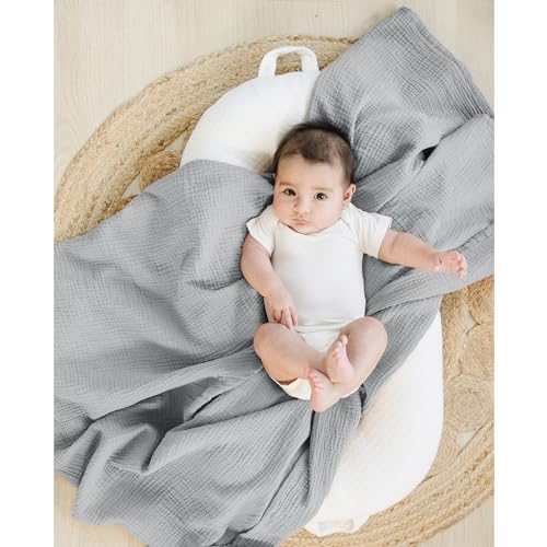 Image of Konssy 3 Pack Muslin Swaddle Blankets for Unisex, Newborn Receiving Blanket, Large 47 x 47 inches, Soft Breathable Muslin Baby Swaddles for Boys & Girls