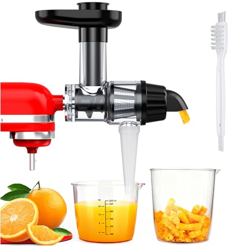 Extracteur de Jus pour KitchenAid von MMOBIEL – Accessoire de Slow Juicer à Froid, Extracteur de Jus de Fruits et Légumes – Avec Poussoir Alimentaire & Brosse de Nettoyage