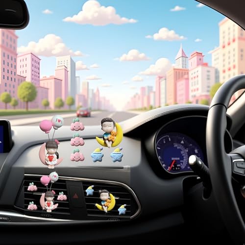 Image of 7 Pcs Lovely Couple Air Vent Clips,Cute Air Fresheners Vents Clips Car Diffuser Vent Clips Glam Car Interior Decor Charm Cute Daisy Cars Dashboard Decoration Car Accessories for Women (A)