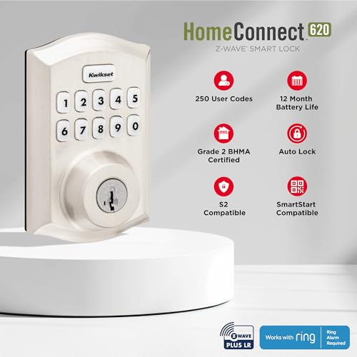 Kwikset HomeConnect 620 Z-Wave Long Range Enabled Keypad Smart Lock Convenient Keyless Entry, Customizable User Codes, Ring Alarm Compatible, Hub Required, Sold Separately Polished Brass Traditional - image 8