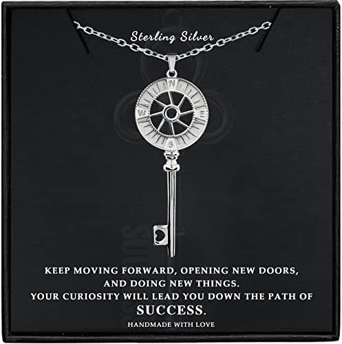 Rossorha Graduation Gifts for Her 2023, Sterling Silver Compass Key Pendant Necklace for Women Girls, Inspirational Friendship Necklace Grad Jewelry Gift for Best Friends Daughter High School College