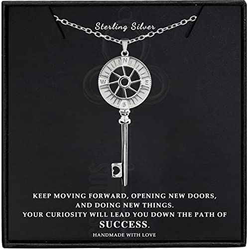 Rossorha Graduation Gifts For Her 2023, Sterling Silver Compass Key Pendant Necklace For Women Girls, Inspirational Friendship Necklace Grad Jewelry Gift For Best Friends Daughter High School College #TOP2