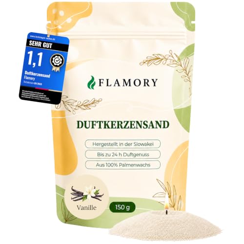 Kerzensand mit Duft 150g (Vanille) Duftkerzensand 3 Dochte inklusive 100% Pflanzenwachs rußarm ohne Paraffin bis 24 Std. Brenndauer Candle Sand Kerzensand mit Docht