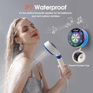 Cassa Bluetooth Doccia 5.3, IP7 Impermeabile Altoparlante Doccia con Luce RGB Ventosa, HiFi Stereo Speaker Bluetooth per Bagno Piscina Viaggi, 8H di Autonomia con 7 Modalità RGB, Tipo-C, Blu Scuro