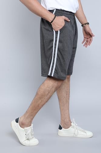 Image of Particle Men's Plus Size & Big Size Cotton Bermuda Shorts | 230 GSM Ribbed Fabric | Half Pants with Double Side Stripes (Waist 36-52 Inch) | Round Pocket