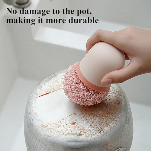 Image of Stainless Steel Wire Sponge Substitutes with Handle Non-Scratch Pot Scrubber Household Kitchen Cleaning Sponge for Non-Stick Pans, Dish, Metal Pot, Sink (Nordic Pink)
