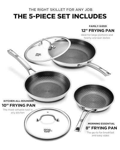 Non Stick Frying Pans set, 8+10+12 inch with Lids, Hybrid Pans Fajita Set, Stainless Steel,Dishwasher, PFOA Free Cookware, Dishwasher Skillets, Induction Compatible Cooking Pan, PFOA Free, Oven-Safe — view 3