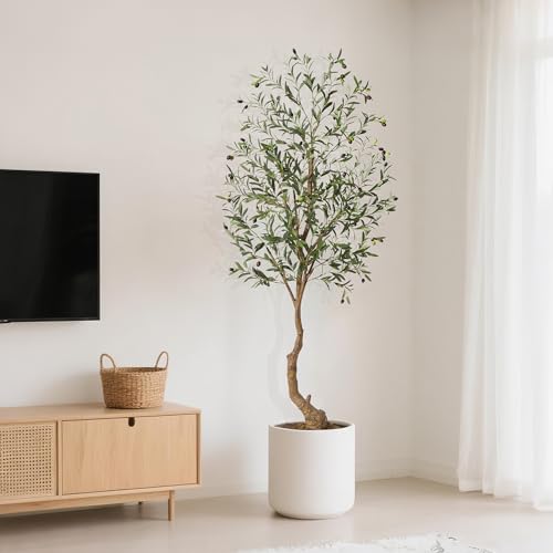 6 Ft Artificial Olive Trees, Indoor Outdoor Artificial Tree Fake Potted Silk Plant Faux Olive Tree...