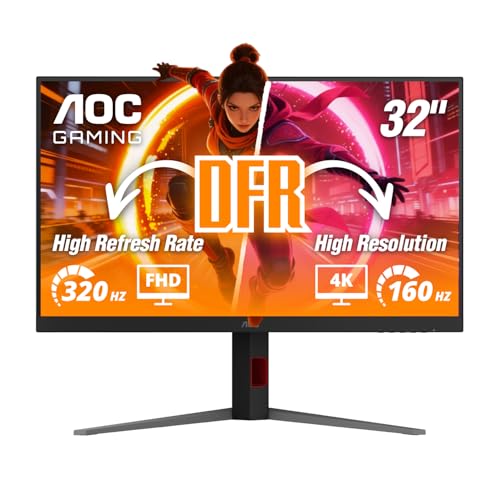 Image of AOC 32 inch Gaming Monitor 4K IPS Dual Mode 320Hz G-SYNC Compatible, U32G4 | 3840x2160 Computer Monitor, 4K 160Hz / FHD 320Hz, 0.5ms / 0.3ms, HDR, HDMI 2.1, DP 1.4, Height Adjustable, Earphone Out, VESA