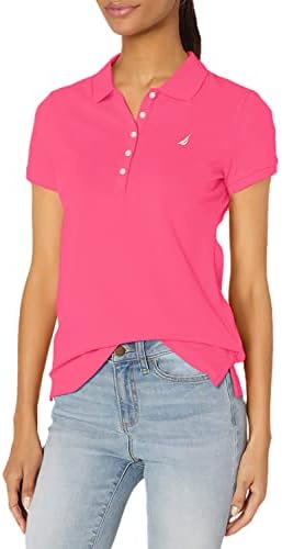 Nautica Women's 5-Button Short Sleeve Breathable 100% Cotton Polo Shirt, Leis Pink, X-Large