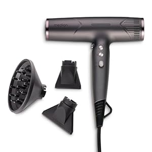 MEDION Föhn - Ionen Haartrockner mit Diffusor HD2 (Ionen, 1.500 Watt, Stylingdüse, vielseitige Aufsätze, leise langlebiger BLDC Motor, Selbstreinigungsfunktion, langes Netzkabel) Haarföhn schwarz