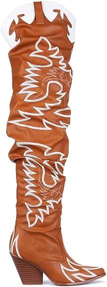 YOKI Cowgirl Boots Women, Over the Knee Western Cowboy Boots for Women with Chunky Block Heels