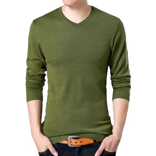 Mens Slim Fit Knitting Long Sleeve Fashion V-Neck Sweaters Plus Size