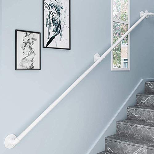 Rampe d'escalier en fer forgé blanc 300 cm avec kit de support mural complet - 2