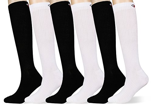 6 paires de Chaussettes de Compression pour hommes et femmes, Augmentation de la performance, Circulation & Rétablissement, Sport, Infirmiers 3Black3WhiteL (43-46EU/10-13US)
