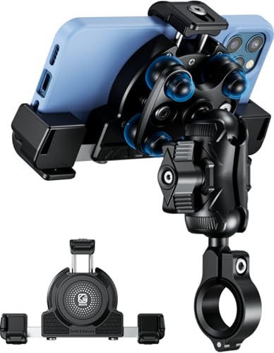 Kewig Motorcycle Phone Mount with Vibration Dampener & Not Block Camera, Safely Anti-Theft Motorycle Phone Holder Handlebar Cellphone Mount for Bike Motorcycle Scooter ATV/UTV Fit 5.4-7.2' Phone