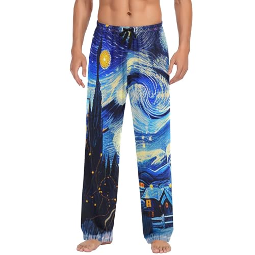 AIXIWAWA Van Gogh Style Night Men's Pajama Pants Cozy Sleepwear Mens Lounge PJ Bottoms Pockets Drawstring S