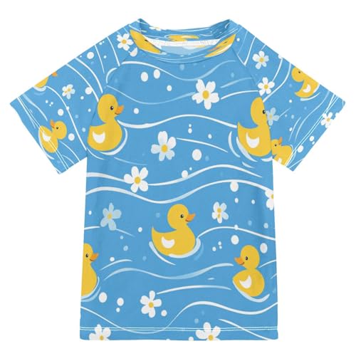 Boys Short Sleeve T-Shirts Daisy Duck Yellow Floral Rashguard Kids Swim Shirts Sun UPF 50+