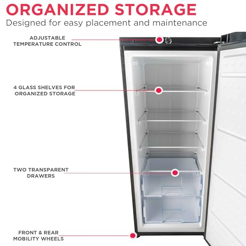Image of Frigidaire 10 Cu. Ft. Upright Convertible Fridge /Freezer, Reversible Door, Removable Glass Shelves, Adjustable Controls, Platinum Finish