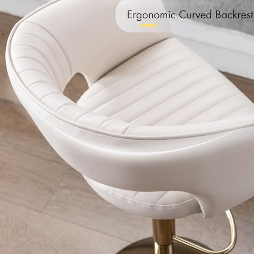 Conjunto de 2 butacos giratorios ajustables en cuero sintético beige con base dorada | Altura ajustable de 25" a 33", giro de 360°, respaldo ergonómico y reposapiés, cojín de espuma viscoelástica, resistente a manchas y fácil de limpiar miniatura 5
