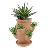 ZHVNFLOU Strawberry Planters for Outdoor Plants：Strawberry Tower Terracotta Strawberry Planter Pot 3 Tier 7 Hole for Strawberries, Flowers, Herbs, Vegetables, Ivory