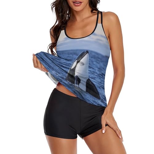 Trajes de baño para mujer estilo tankini orca con shorts para playa 2