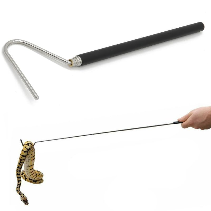 Image of 1 Pack Extensible Snake Hook - 26 Inch Stainless Steel Reptile Hook with Non Slip Rubber Handle - Pet Snake Accessories Pick-Up Handling Tool - Pool Skimmer Basket Hook (1 Pack 26 Inch)